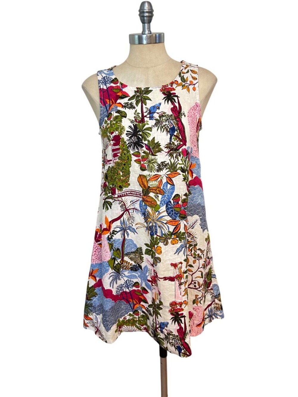 Nicole Miller Sleeveless A-Line Dress With Vibrant Tropical Print NWT XS